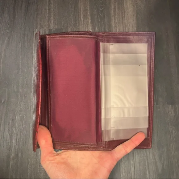 Vintage Burgundy Leather Wallet Clutch Croc Embossed Y2K - Picture 4 of 4